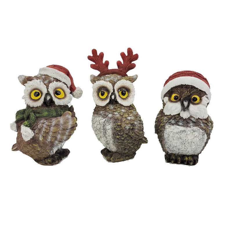 Owl Figurine (Set of 3) (552240) - Brown / White / Red