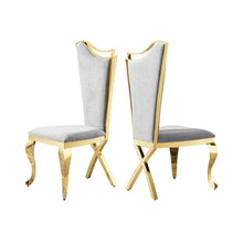 Load image into Gallery viewer, Gorgeous Streamlined High Back Fabric Stainless Steel Dining Chair (Set of 2) - Gold / Gray
