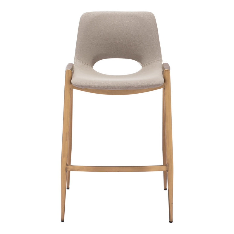 26" Faux Leather And Steel Low Back Counter Height Bar Chairs (Set of 2) - Beige / Gold