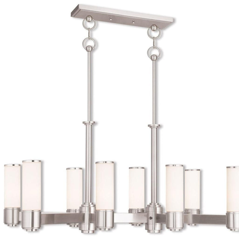 Eight Light Metal Dimmable Chandelier With Shades - Nickel / Opal