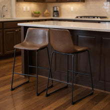 Load image into Gallery viewer, 29" Faux Leather And Steel Counter Height Bar Chairs (Set of 2) - Espresso / Black
