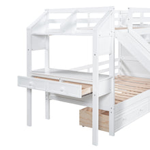 Load image into Gallery viewer, Twin over Twin Bunk Bed with Storage Staircase, Slide and Drawers, Desk with Drawers and Shelves, White
