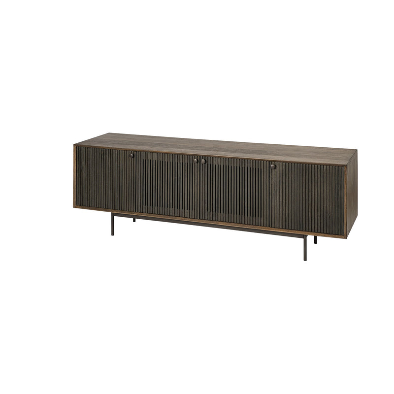 72" Solid Wood Cabinet Enclosed Storage TV Stand - Brown