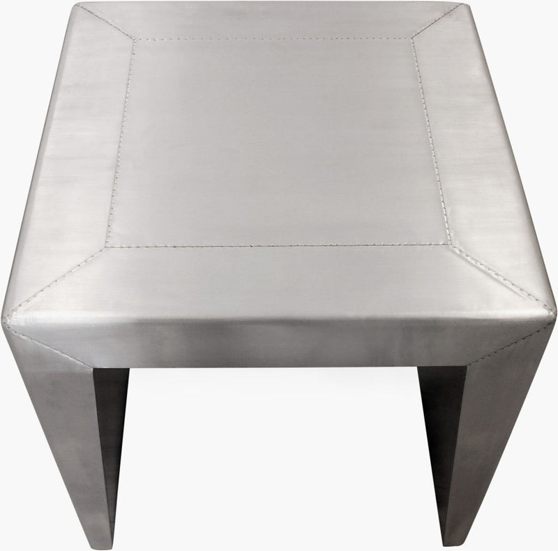 24" Aluminum And Solid Wood Square Sled End Table - Silver
