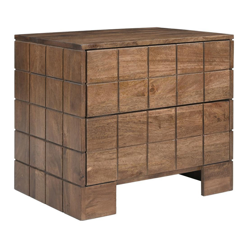 Wood Carved Geometric Two Drawer Nightstand - Walnut
