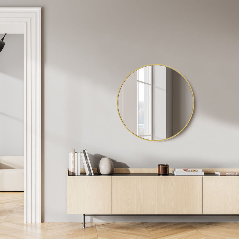 24" Aluminum Round Framed Accent Mirror - Gold