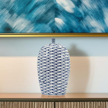 Load image into Gallery viewer, Fish Print Oval Table Vase - Blue / White
