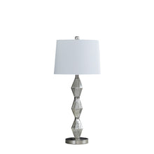 Load image into Gallery viewer, Geo Glass Table Lamp With White Shade - Brushed Silver
