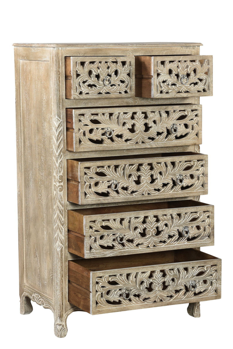 Solid Wood Six Drawer Chest - Light Brown