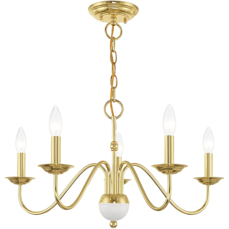 13" Five Light Dimmable Chandelier With Shades - Brass