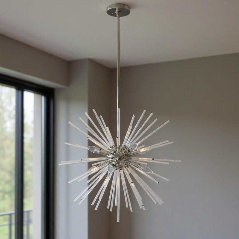 30" Eight Light Dimmable Chandelier With Shades - Silver