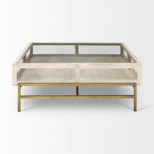 Load image into Gallery viewer, 44" Clear Solid Wood Glass And Iron Storage Coffee Table - Gold And Off White
