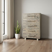 Load image into Gallery viewer, 35" Carved Geometric Solid Wood Five Drawer Dresser - White
