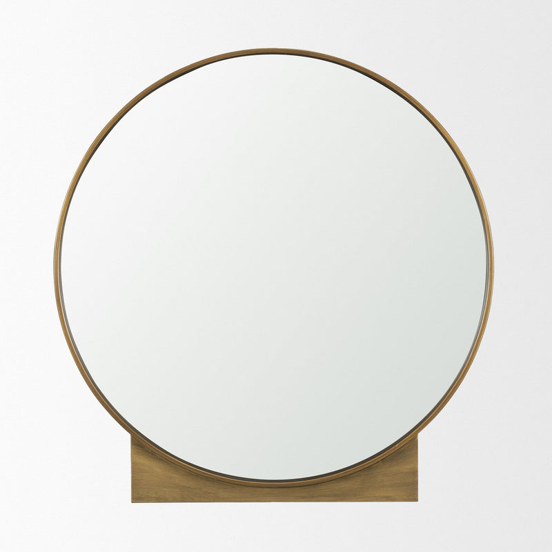 Metal Round Framed Accent Mirror - Brown