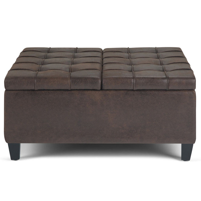 36" Leather Cocktail Ottoman With Storage - Brown / Espresso