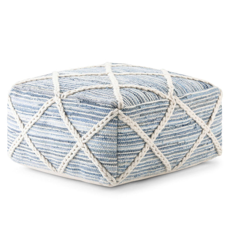 20" Wool Pouf Ottoman - Blue