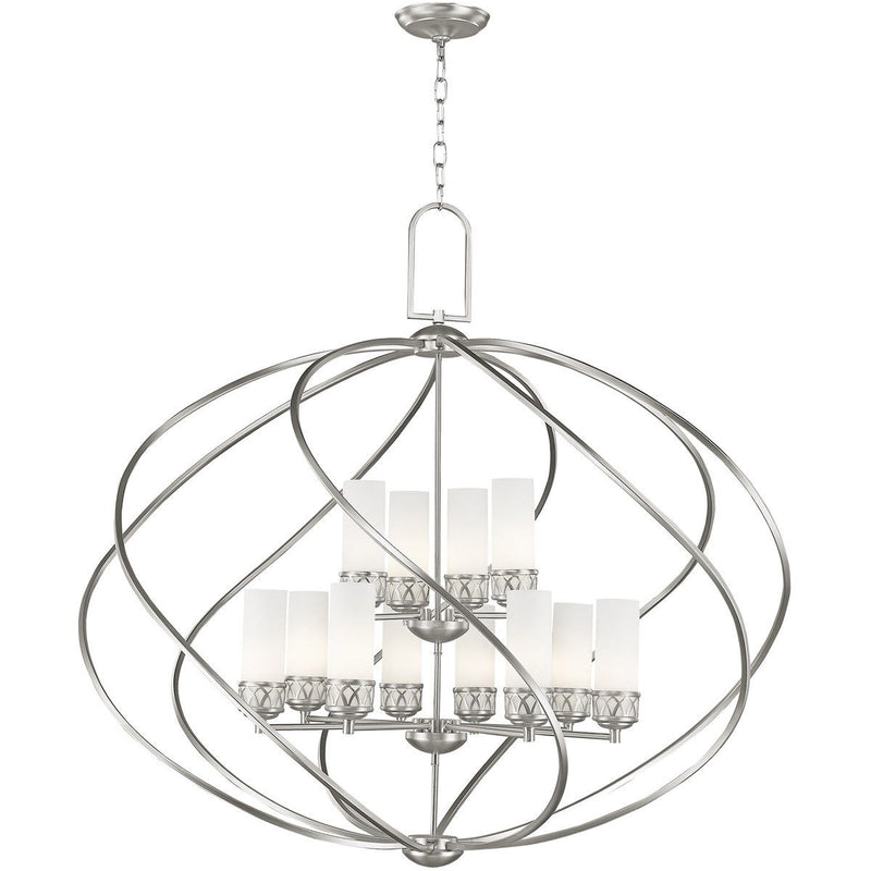 39" Twelve Light Dimmable Chandelier With Shades - Nickel