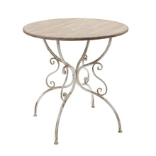 Load image into Gallery viewer, Round Wooden Table With Metal Scrollwork Legs - White Washed
