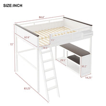 Load image into Gallery viewer, Queen Size Loft Bed With Desk, Open Shelf, Storage Box And USB Charging Station - White
