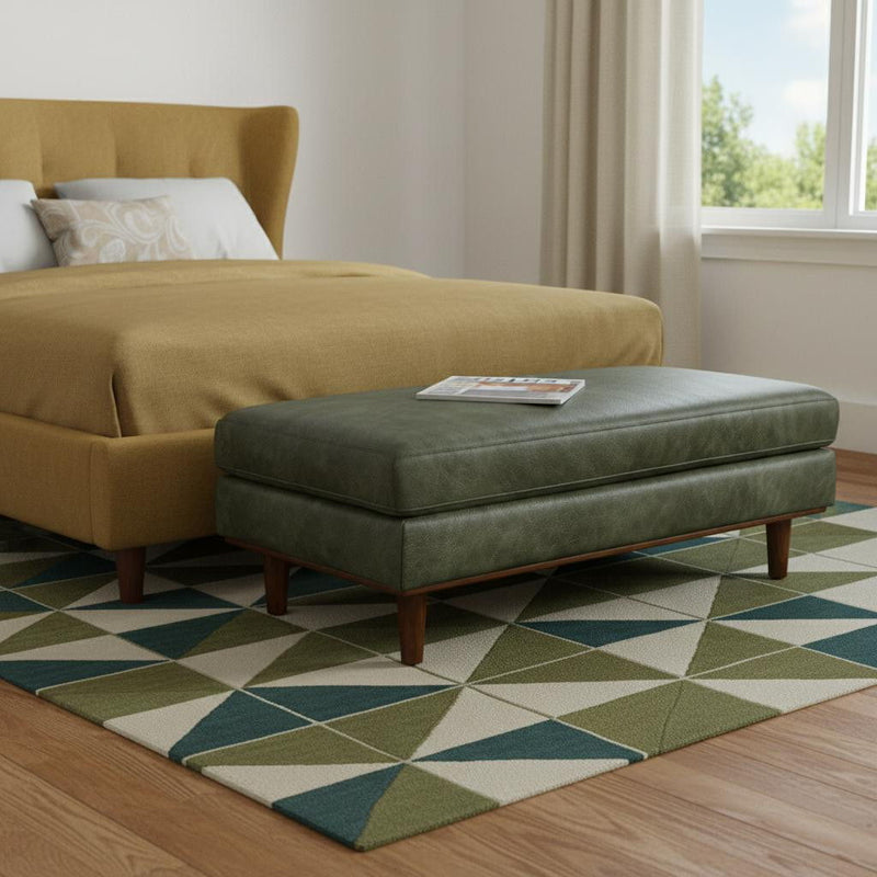 49" Leather Cocktail Ottoman - Green / Brown