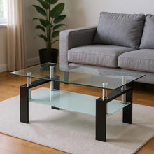 Load image into Gallery viewer, 39" Glass And Steel Coffee Table With Shelf - Clear And Black
