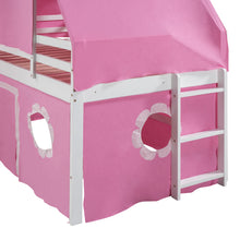 Load image into Gallery viewer, Twin Size Bunk Bed with Slide Pink Tent and Tower - Pink
