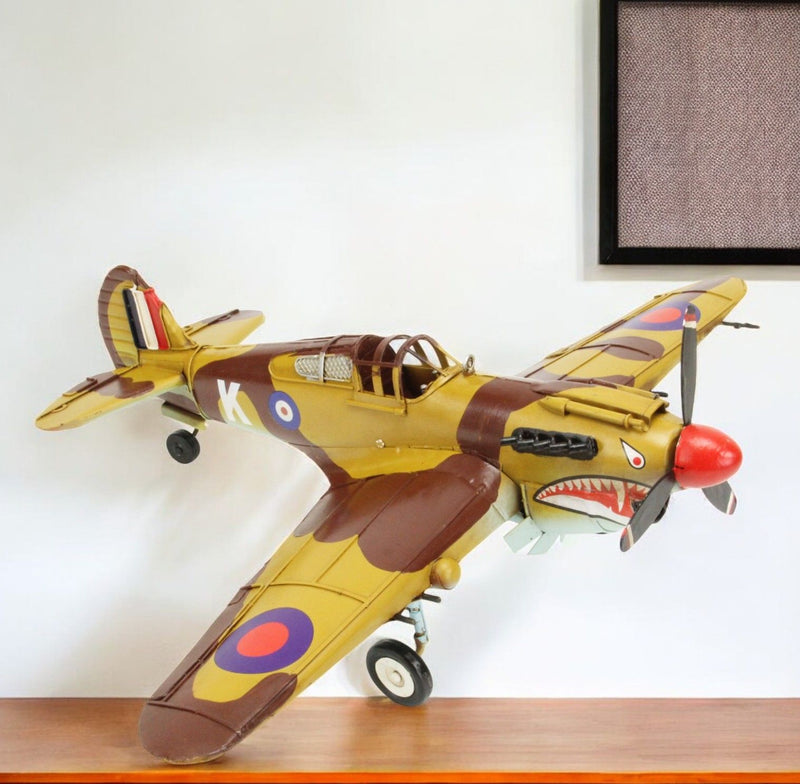 Hand Painted 1941's P-40 Fighter Model Airplane - Yellow / Brown
