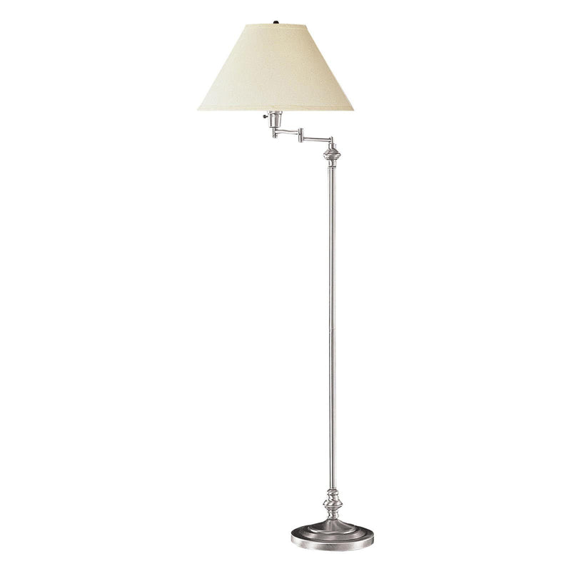 Swing Arm Floor Lamp With Beige Fabric Empire Shade - Nickel
