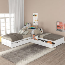 Load image into Gallery viewer, L Shaped Platform Bed With Trundle And Drawers Linked With Built In Desk
