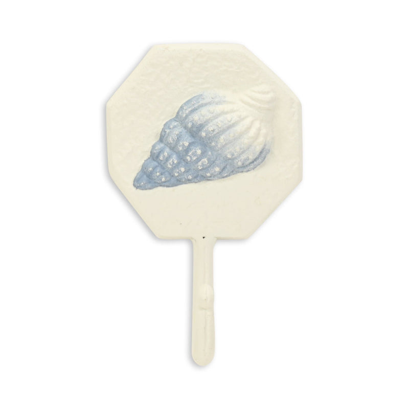 4" Cast Iron Conch Shell Wall Hook - Blue / Cream