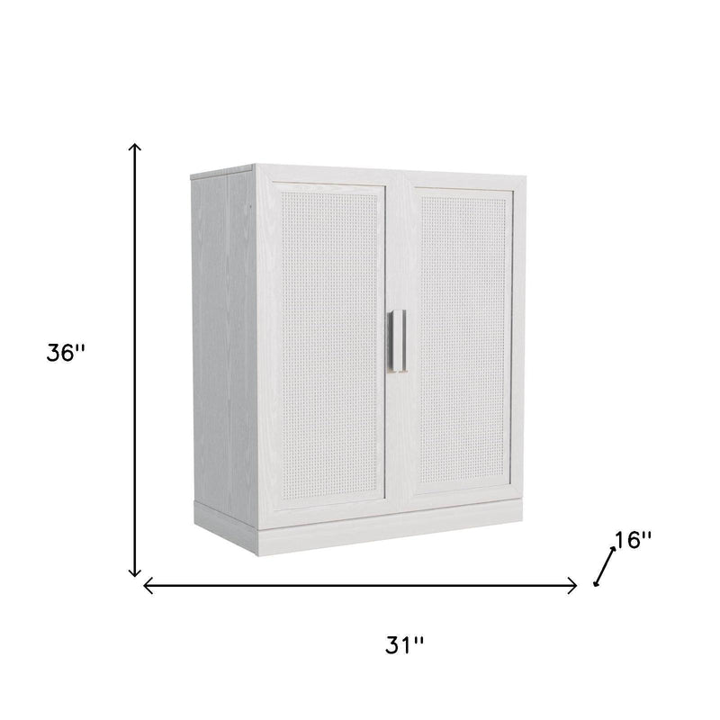 Wood Inlaid Rattan Accent Cabinet With Two Doors - White