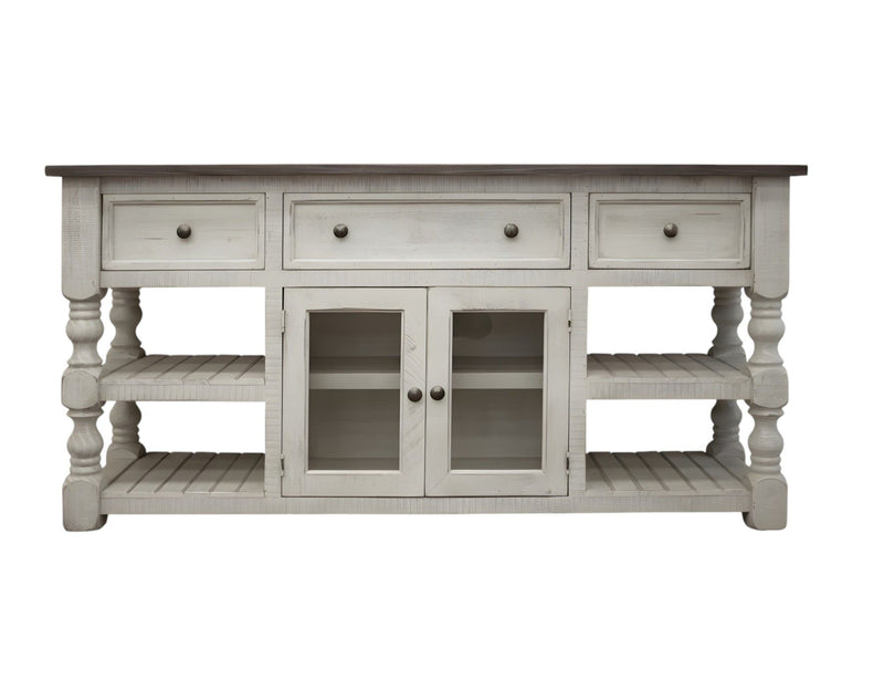 Solid Wood Open Shelving Distressed TV Stand - Ivory