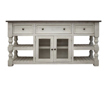 Load image into Gallery viewer, Solid Wood Open Shelving Distressed TV Stand - Ivory
