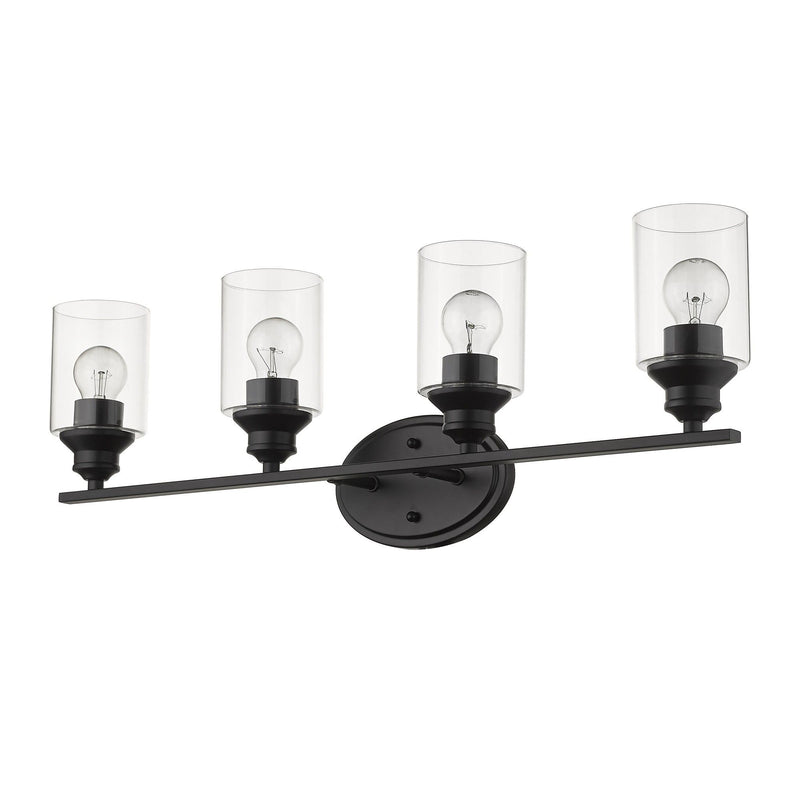 Four Light Wall Light With Clear Glass Shade - Matte Black