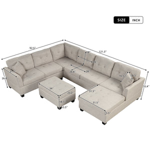 121.3" Oversized Sectional Sofa with Storage Ottoman, U Shaped Sectional Couch with 2 Throw Pillows for Large Space Dorm Apartment