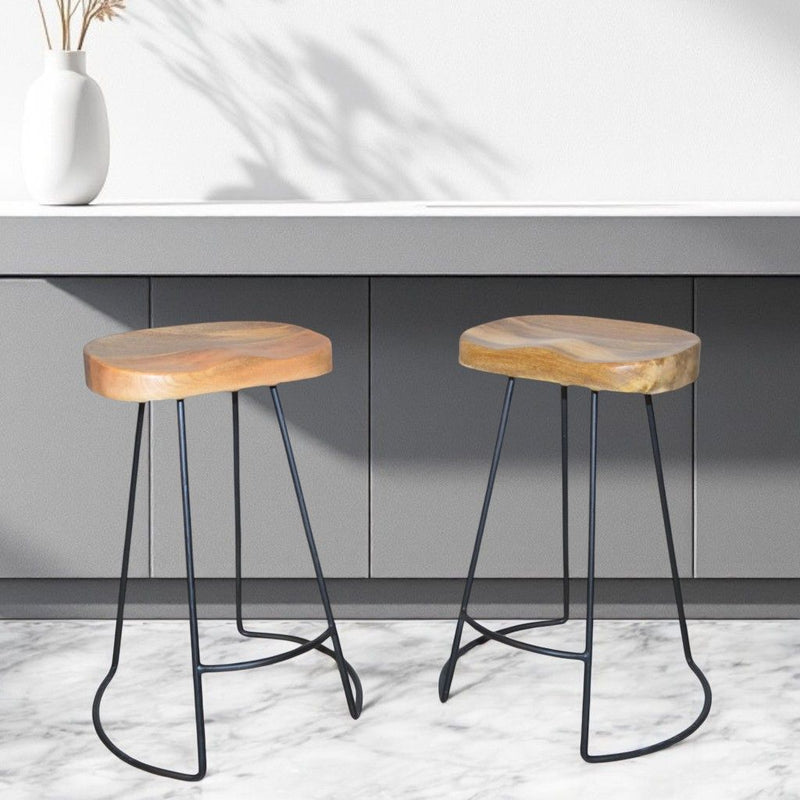 Steel Backless Counter Height Bar Chairs (Set of 2) - Natural And Black