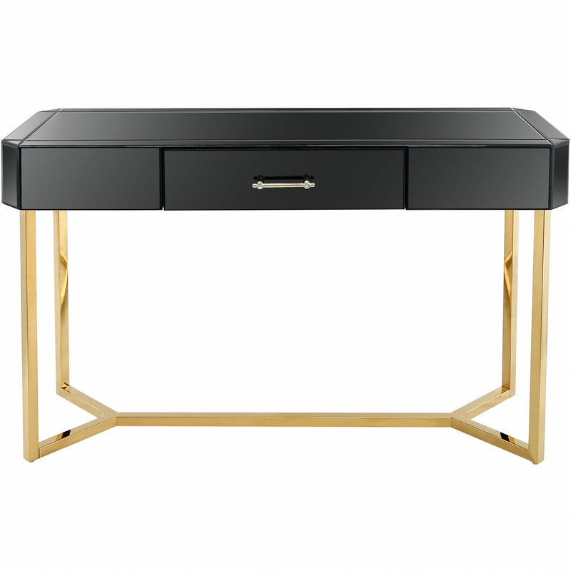 Mirrored Glass Frame Console Table And Drawers - Black And Gold