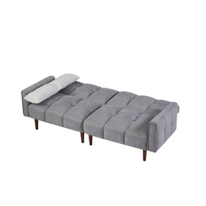 Convertible Futon Sofa Bed, Adjustable Couch Sleeper, Modern Fabric Linen Upholstered Futon Sofa bed with Wooden Legs & 2 Pillows for Apartment, Living Room, Studio. (Grey)