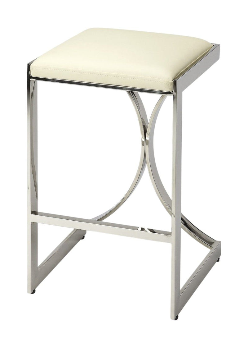 Backless Counter Height Bar Chair - Off White / Silver