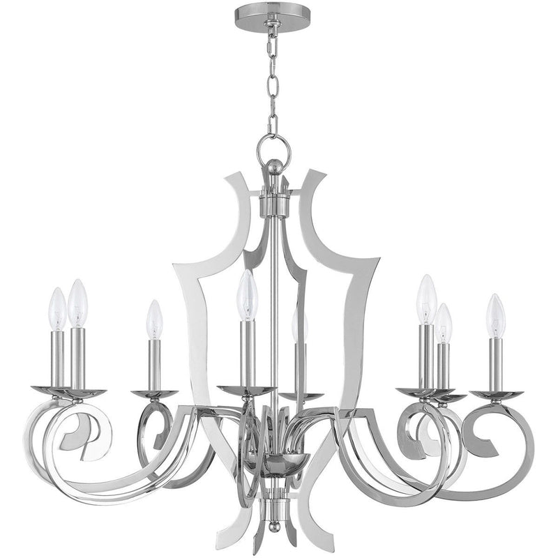 28'' Eight Light Dimmable Chandelier With Shades - Silver