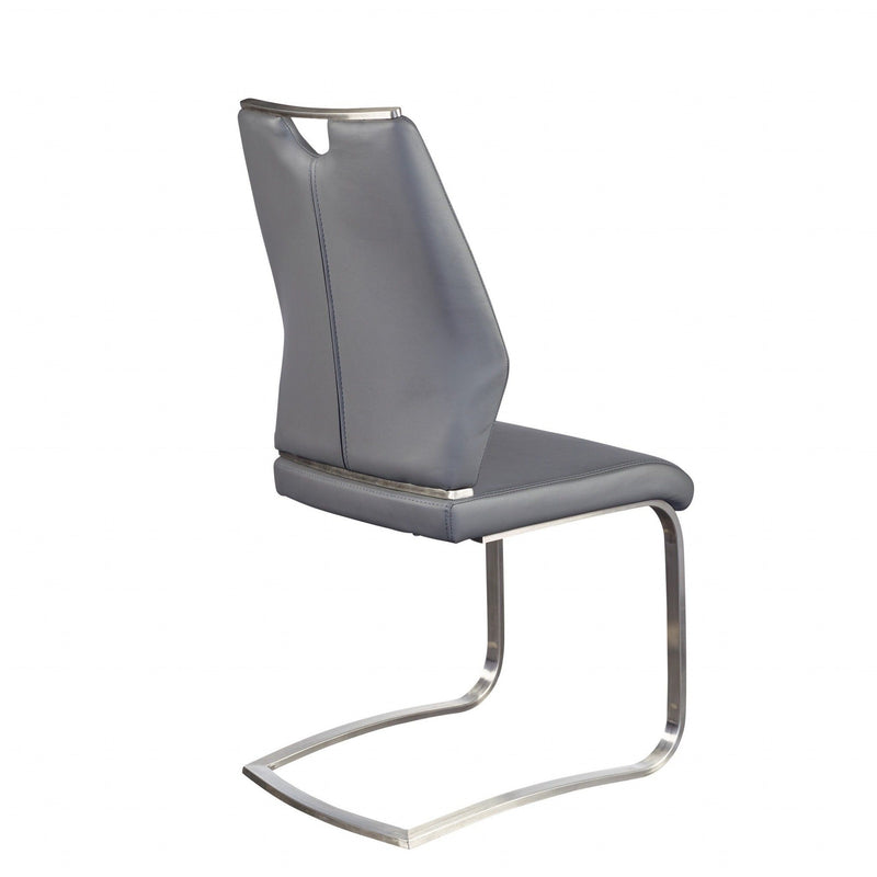 Upholstered Leather Dining Side Chairs (Set of 2) - Gray / Silver