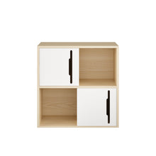 Load image into Gallery viewer, Storage Cabinet With Sliding Doors, 2 Tier Open And Closed Shelves Organizer - Natural / White
