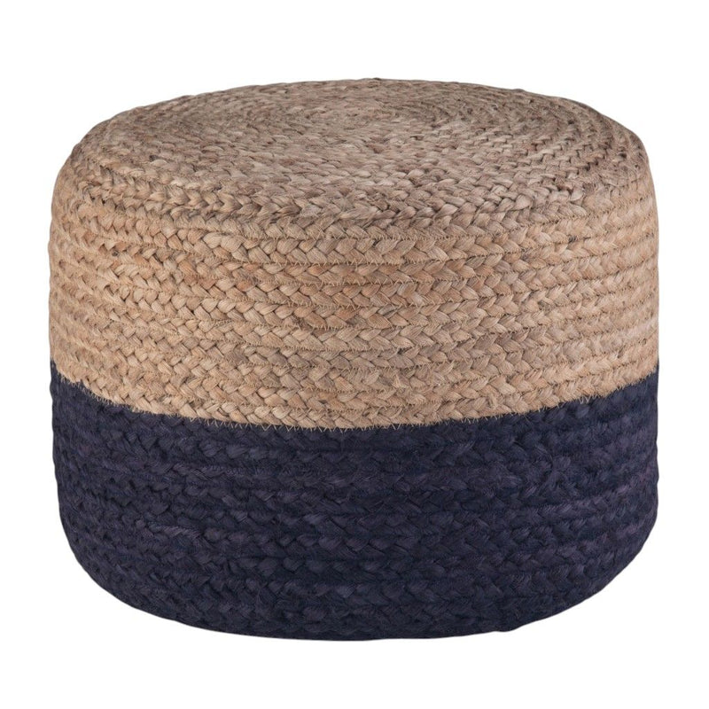 Round Pouf Ottoman - Blue / Beige