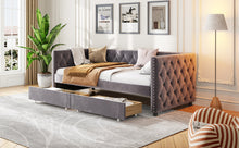 Load image into Gallery viewer, Sofa bed with drawers, modern velvet upholstered sofa bed with button tufted sofa bed frame with double drawers, bedroom living room furniture, Grey(83.47&#39;&#39;x42.91&#39;&#39;x30.71&#39;&#39;&#39;)
