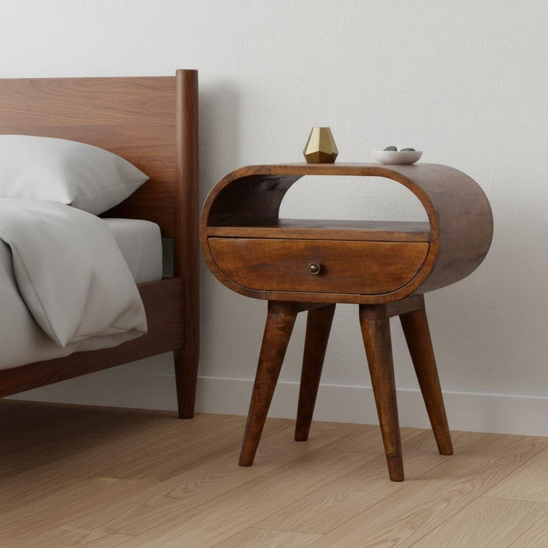 21" Solid Wood Oval One Drawer Nightstand - Chestnut