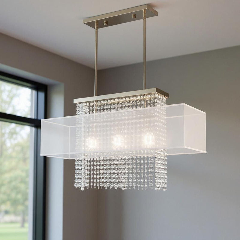 26'' Three Light Dimmable Chandelier With Shades - Nickel