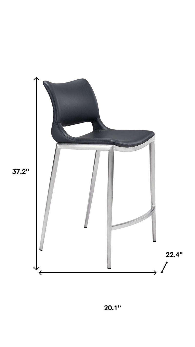 25" Steel Low Back Counter Height Bar Chairs (Set of 2) - Black And Silver