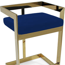 Load image into Gallery viewer, 30" Metal And Velvet Low Back Bar Height Bar Chair - Blue / Gold
