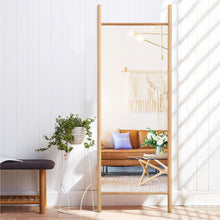 Load image into Gallery viewer, 64" Solid Wood Ladder Leaning Framed Full Length Mirror - Natural

