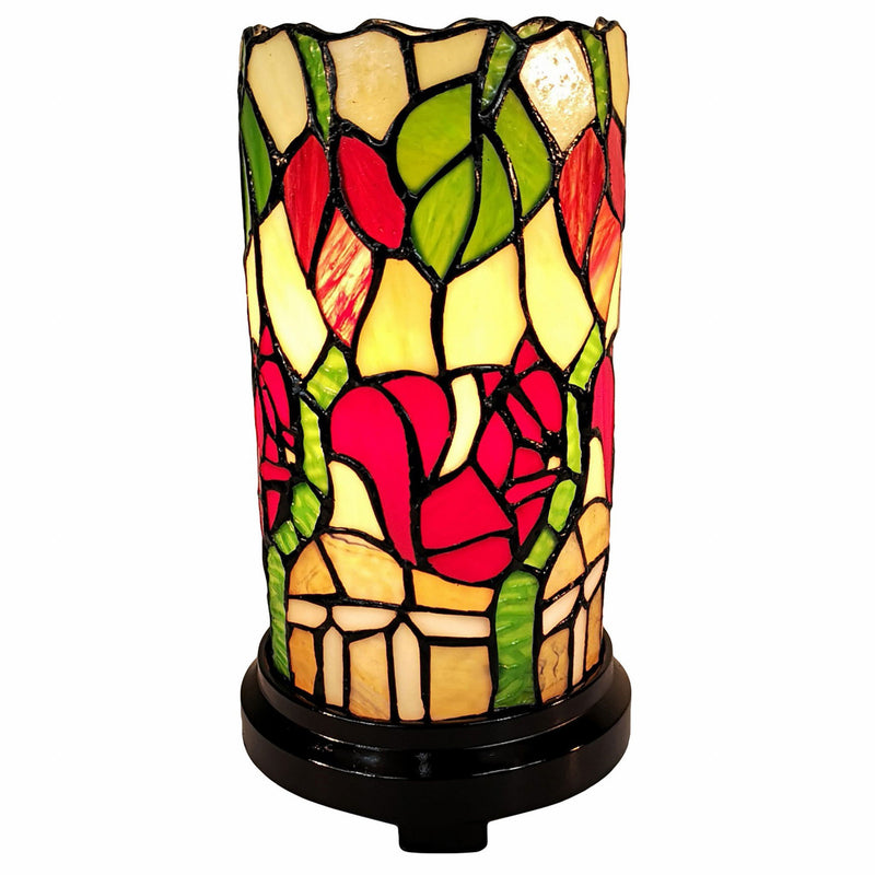 Floral Stained Glass Accent Lamp - Red Green And Black
